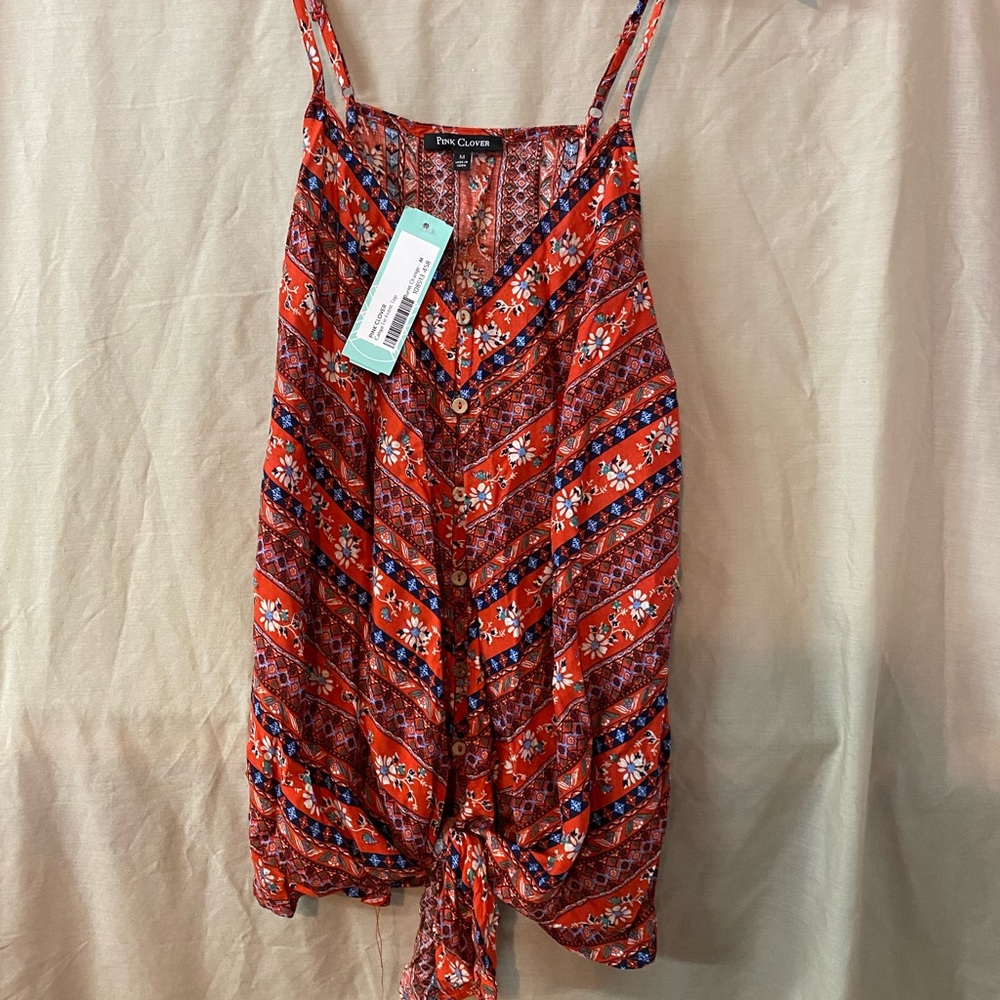 Pink Clover Canya Tie Front Top